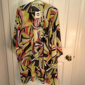 New Anne Klein Short Sleeve Sheer Colorful Open Front Kimono